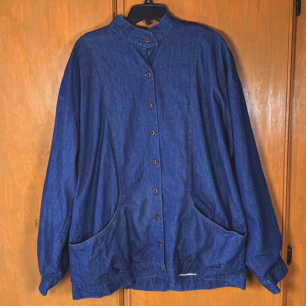 VTG Militaires Equipments Button Up Denim Jean Jacket Barn Chore Utility Coat XL